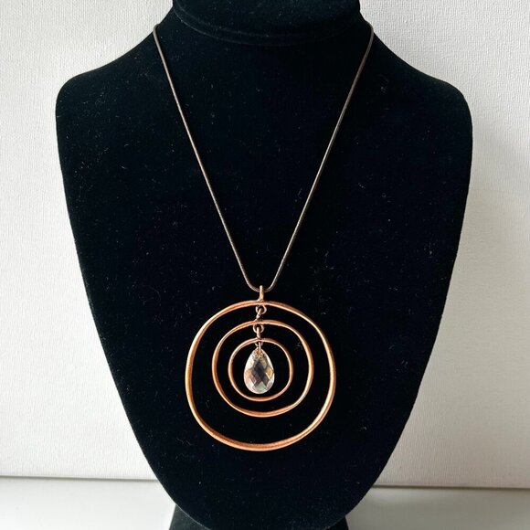 Vintage Brass Triple Hoop Teardrop Stone Necklace - Picture 1 of 6